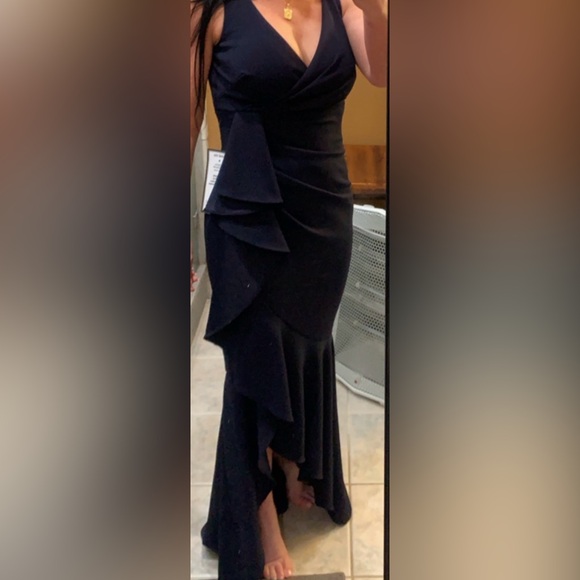 Petite Ruffled High-Low Mermaid Gown - Picture 4 of 4